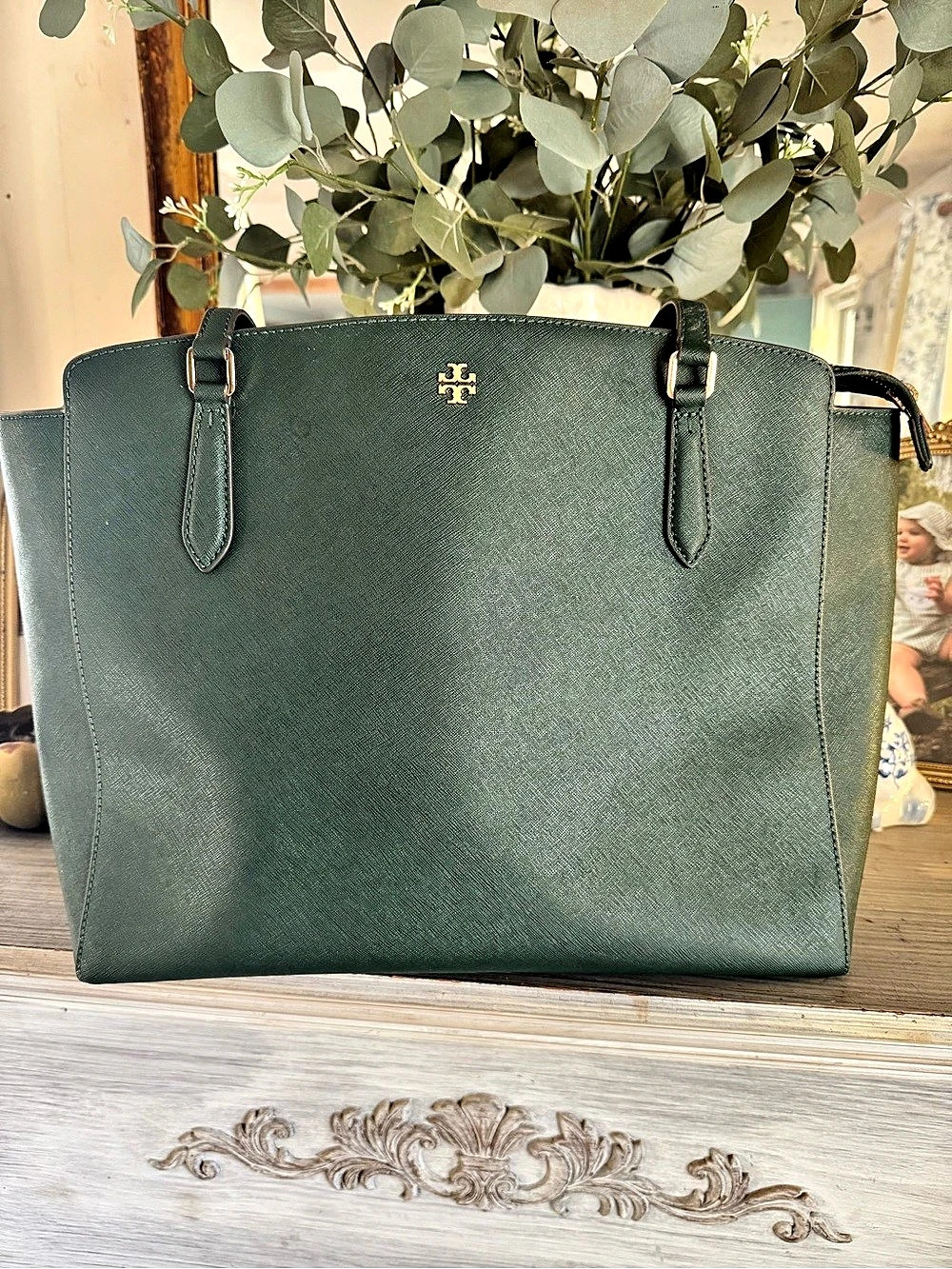 Tory Burch Emerson Top Zip Tote in Green NWT